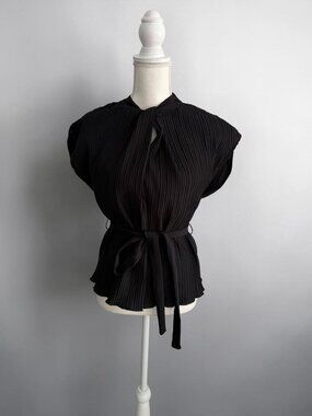 ZARA Black Belted Top Size Small Womens Blouse